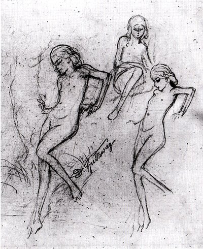 Badende Nymphen an einem Steilufer av Jan Vermeer van Delft